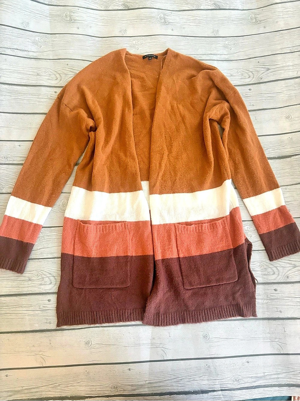Staccato Color Block Cardigan in Brown & White Size Medium Like New